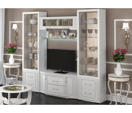 

Модульная гостиная Ижмебель, Белый глянец, Виктория (комплектация 3)