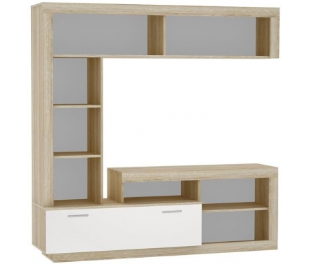 Готовая гостиная Bravomebel Берген ТБ-210 дуб сонома / белый глянец / Тумба центральная Берген ТБ-210 МДФ Белый глянец/Дуб сонома