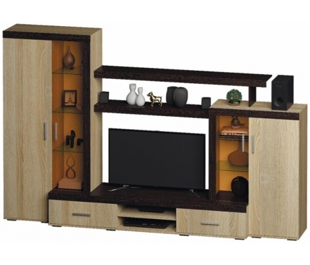 Готовая гостиная МеБелони, Дуб сонома / венге, / Центральная секция Либерти ЦС-02 дуб сонома / венге