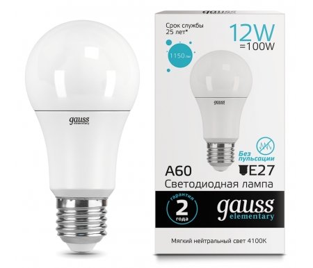 

Лампа Gauss, светодиодная LED Elementary A60 12W E27 4100K