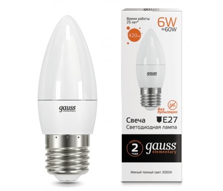 

Лампа Gauss, светодиодная LED Elementary Candle 6W E27 3000K