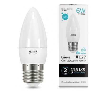 

Лампа Gauss, светодиодная LED Elementary Candle 6W E27 4100K