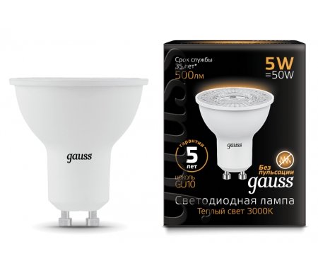 

Лампа Gauss, светодиодная LED MR16 GU10 5W 3000K