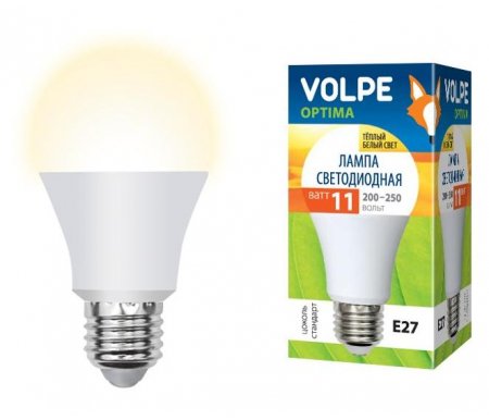 

Лампа Volpe, светодиодная Optima LED-A60-11W/WW/E27/FR/O теплый белый свет